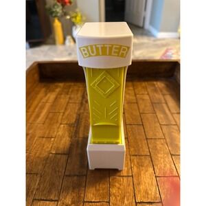 One Click Butter Cutter Dispenser Slicer Kitchen Gadget Yellow White Vintage EUC